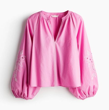 Sommerbluse H&M, Gr. L Pink mit Stickereien, Top!
