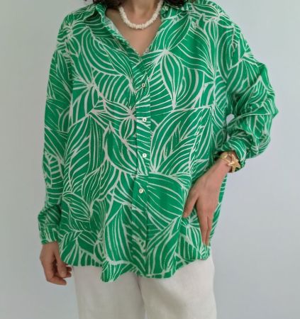 Manor Damenbluse, Gr. M/L oversize 45% Leinen