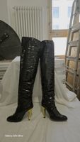Lack-Lederstiefel High Heel – Gr. 39 – Schwarz/Gelb – Unisex