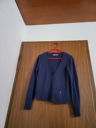 Cardigan Sandro cachemire bleu marine, taille 1,( trou)
