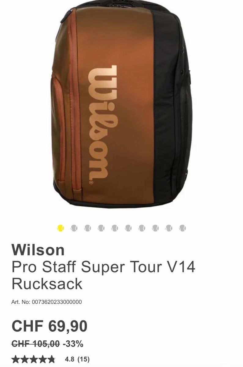 Wilson Zaini: 1 sac à dos Wilson pro staff – Nuovo (secondo la descrizione) da Gland venduto da Freeload 3