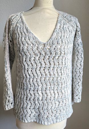 Pull tricoté crème et turquoise dentelle ajourée taille S