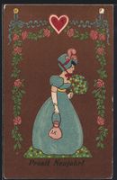 Präge-AK Dame mit Blumenstrauss und Ros