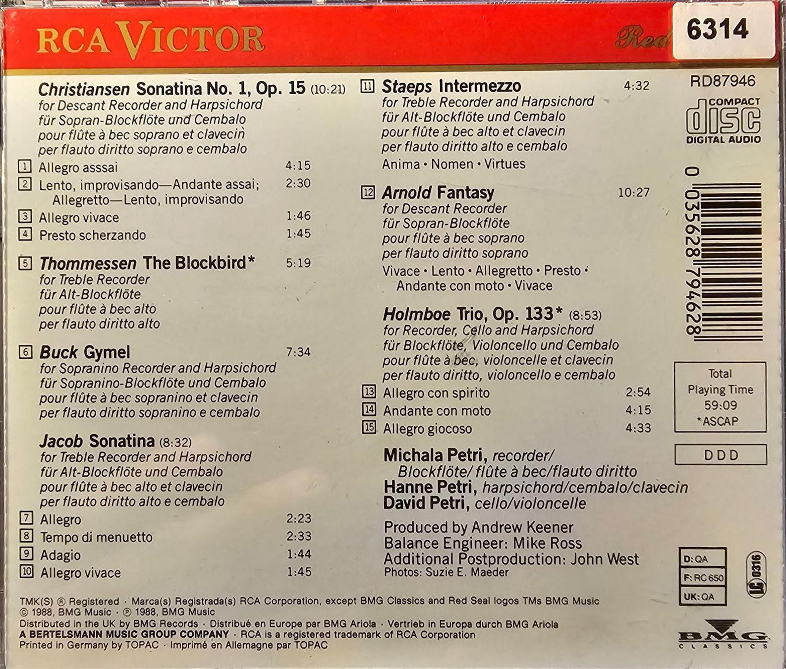 CD: Michala Petri - The Modern Recorder – Usato da Wahlen b. Laufen venduto da Cg10 1