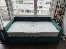 Ausziebares Tagesbett dunkelgrün mit Bettkasten 223cm