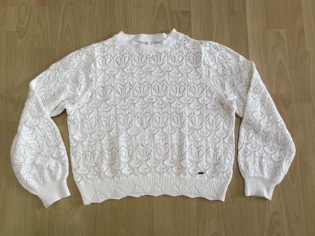 Damen Pullover Pepe Jeans weiss Baumwolle Gr. L Lochmuster