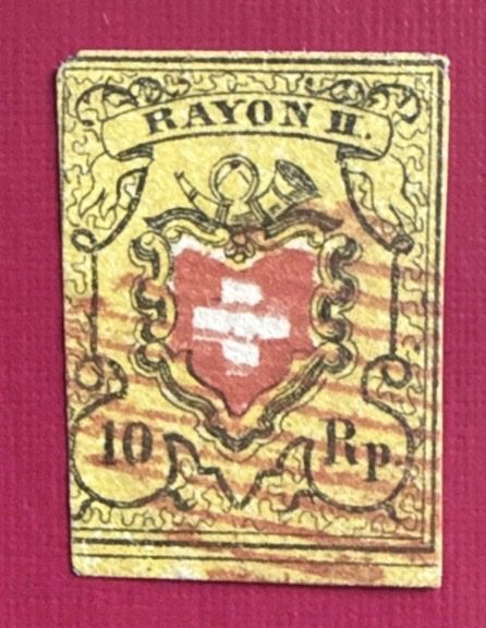 Tutti i francobolli: Rayon 16II T38 E-RO,marOrange,Gr.abstand,Vers.Rot, rote Eidg – Usato da Stallikon venduto da Muellerfm