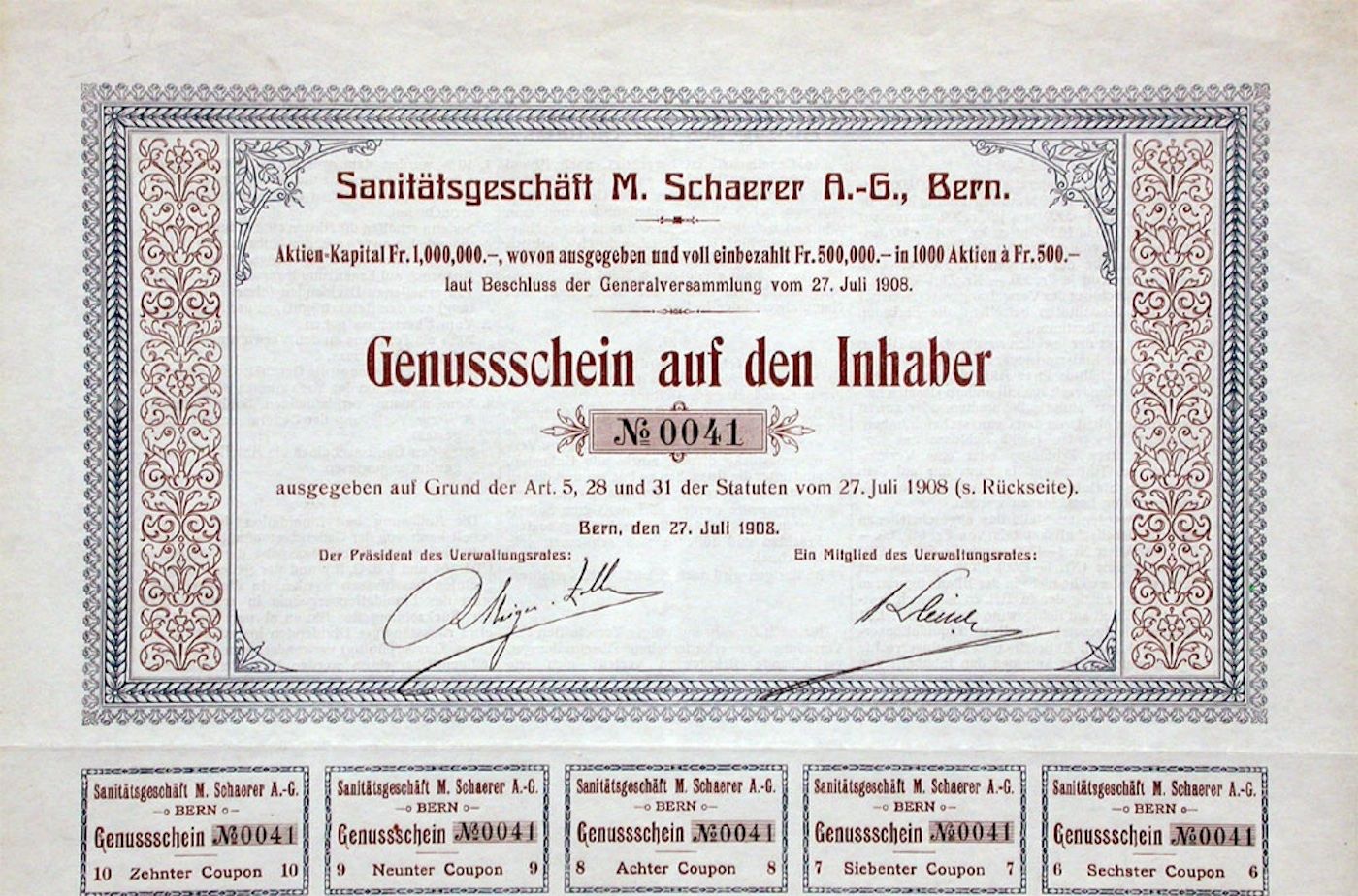 Documenti: Sanitätsgeschäft M. Schärer AG Bern - 1908 – Usato da Solothurn venduto da Sgasche