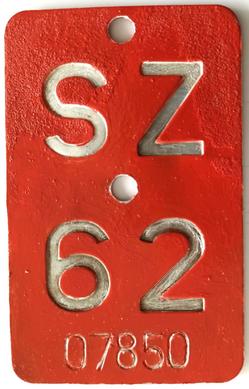 Insegne: Velonummer Schwyz 1962 SZ 62 – Usato da Bülach venduto da anska