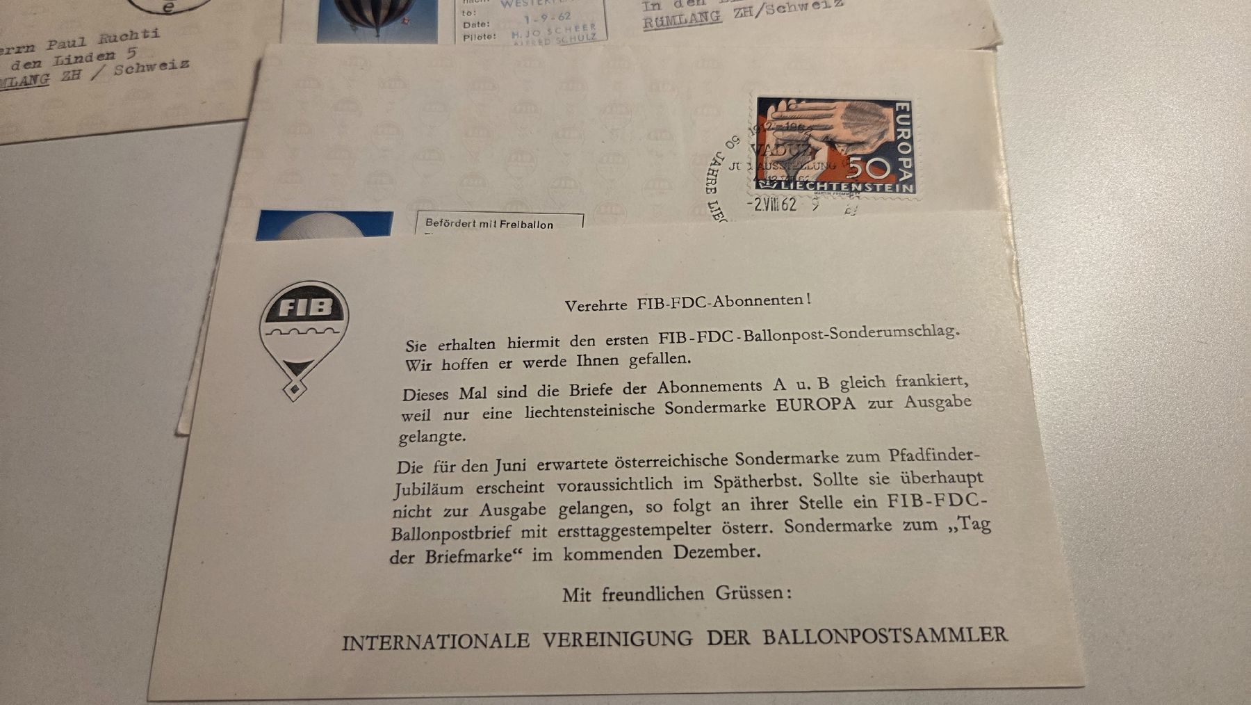 Tous les timbres: 6x FDC diverse Länder mit Ballon Flug Albis – D'occasion à Arni AG par Moth68 1