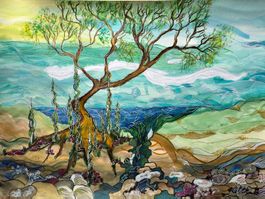 Original Aquarell Malerei "Baum am Meer", Unikat, Kunst