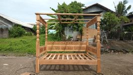 Himmelbett Teak Holz Einzelbett Doppelbett Betten Holzbett