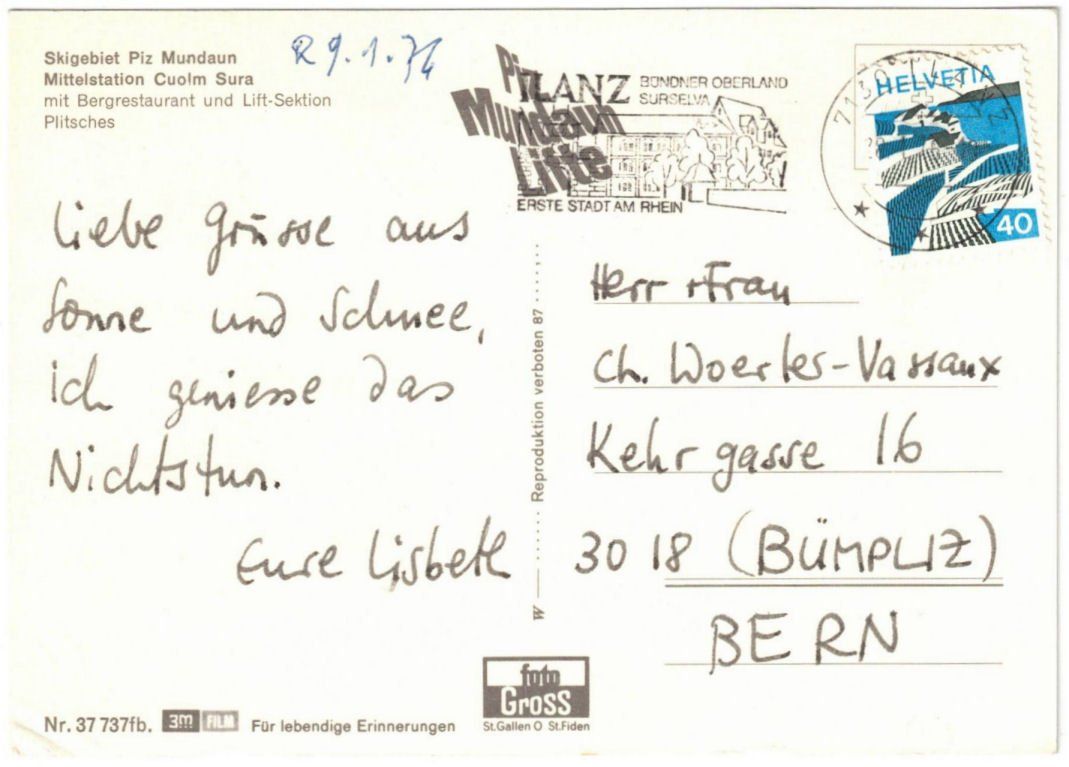 Cartoline postali: Obersaxen - Skilift Plitsches – Usato da Binningen venduto da Mountainrider 1