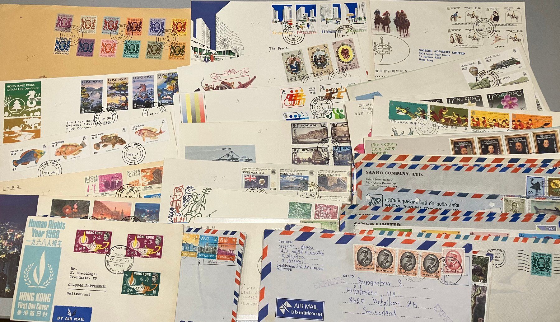 Alle Briefmarken: 50 Briefe meist HONGKONG – Gebraucht aus Eschlikon TG von PhilCon
