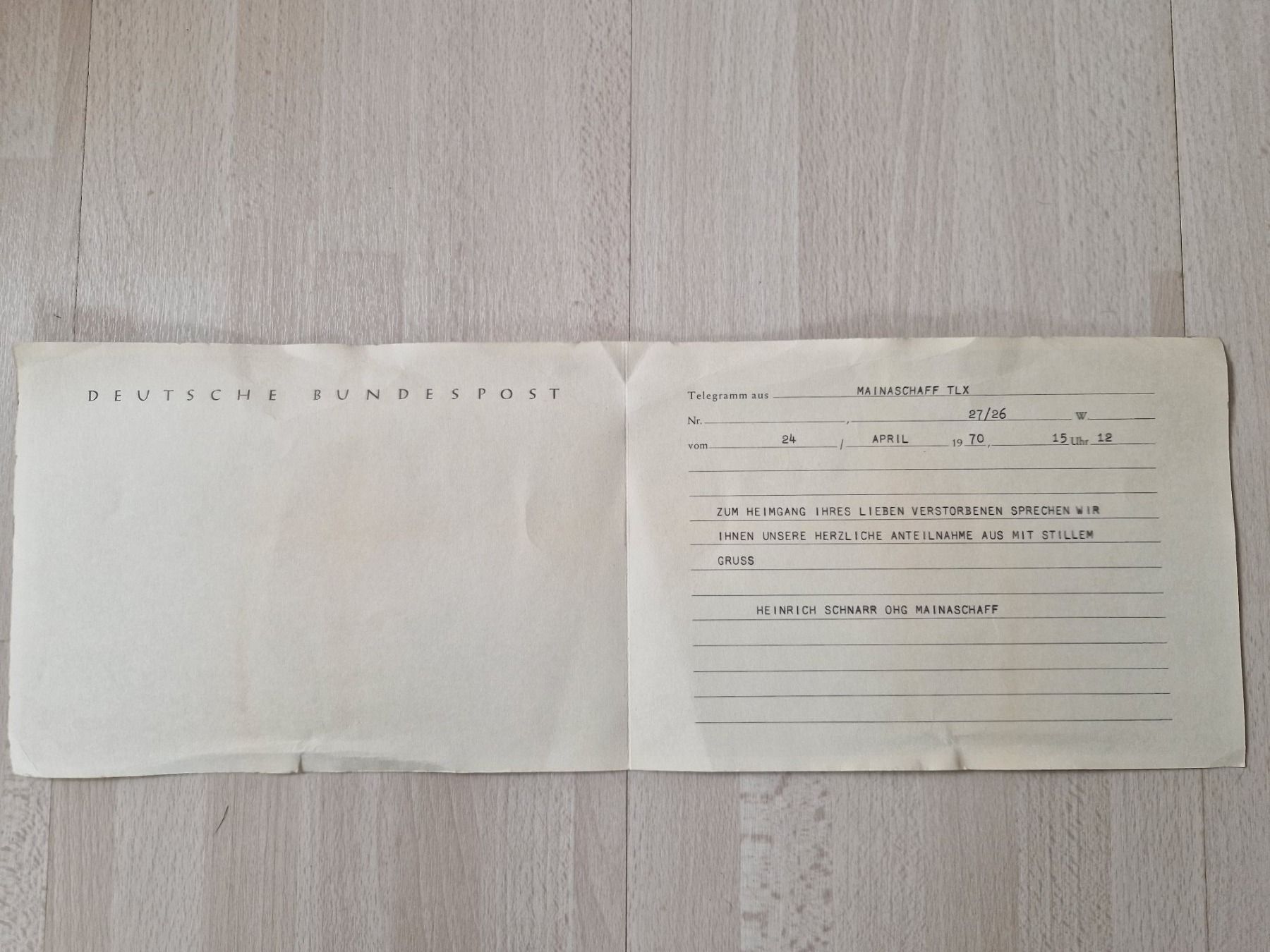 Documenti: Telegramm Deutsche Bundespost mit Trauermotiv – Usato da Lyss venduto da pksuny 1