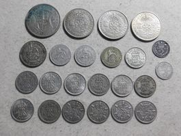 Lot Silbermünzen UK ab 1885 - 1/2 Crown, Shilling, Pence