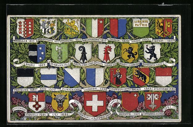 Ansichtskarten: Schweiz, Armorial de la Confédération  – Gebraucht aus Berlin von bartko-reher