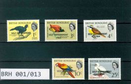 BRITISCH HONDURAS 5 BRIEFMARKEN VÖGEL