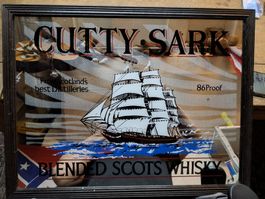 Werbespiegel Cutty Sark Whisky mit Holzrahmen 