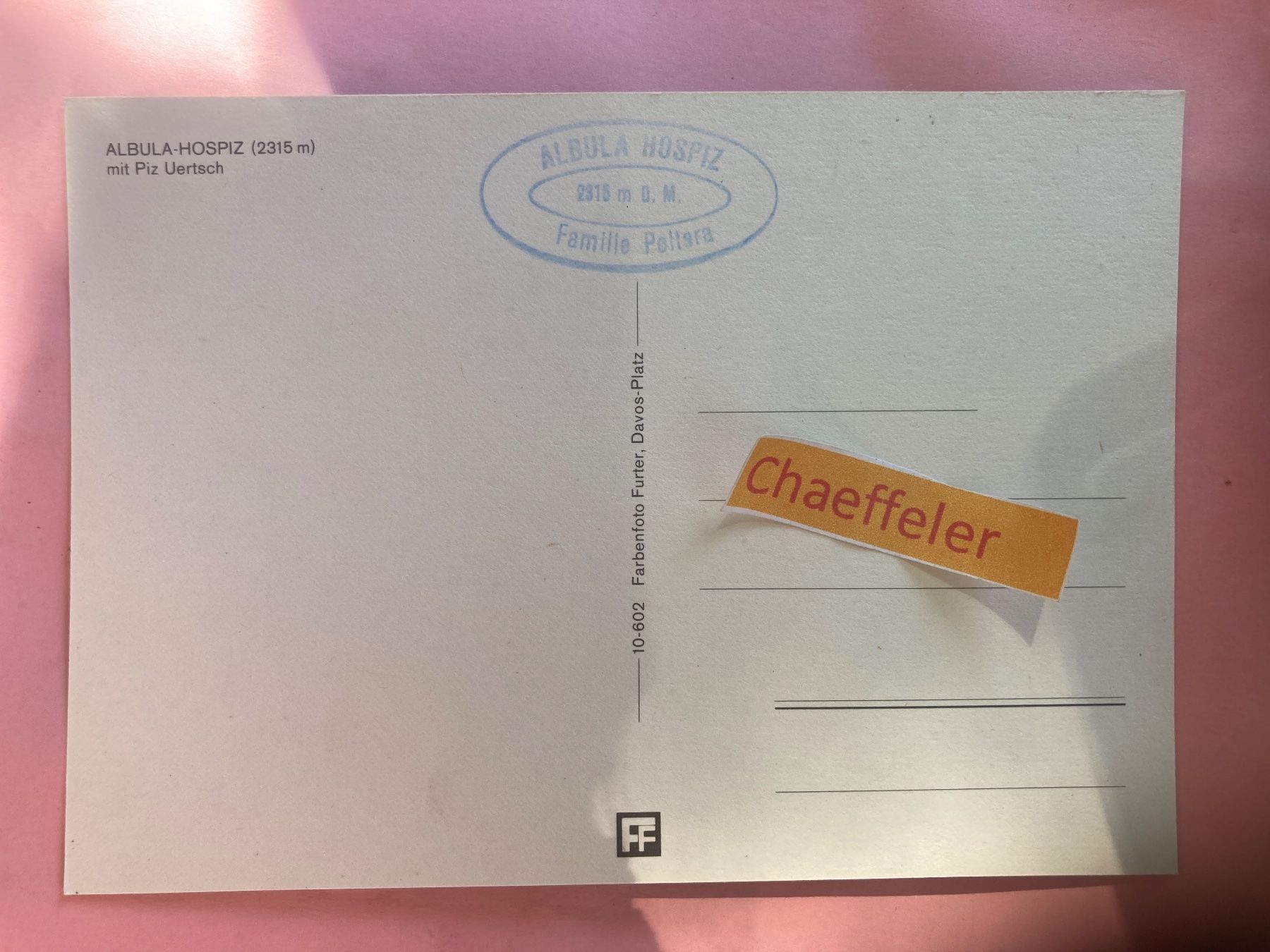 Cartoline postali: Albums-Hospiz mit Piz Uertsch – Usato da Zürich venduto da Chaeffeler 1