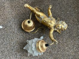 Engel Lampe Vintage Repro mit Blüten Glas
