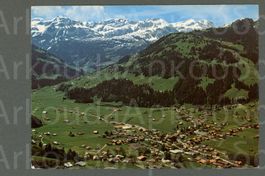 AK color Lenk BE Flugbild, Bahnstempel „Lenk i/S“ ≈ 1969