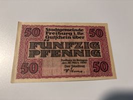 Freiburg Notgeld 50 Pfennig 1920, Nr. 106797, gut erhalten!
