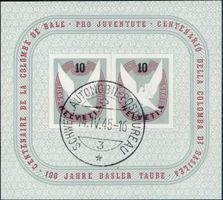 Baslertaube Block 1945, W23 gestempelt, 100.-