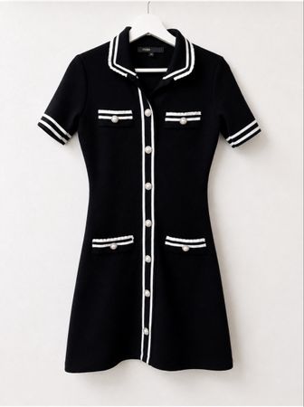 Maje Strickkleid Schwarz-Weiss – Grösse 34