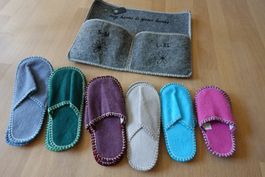 6x Filz Hausschuhe Set in Wandtasche S-M L-XL Gästefinken