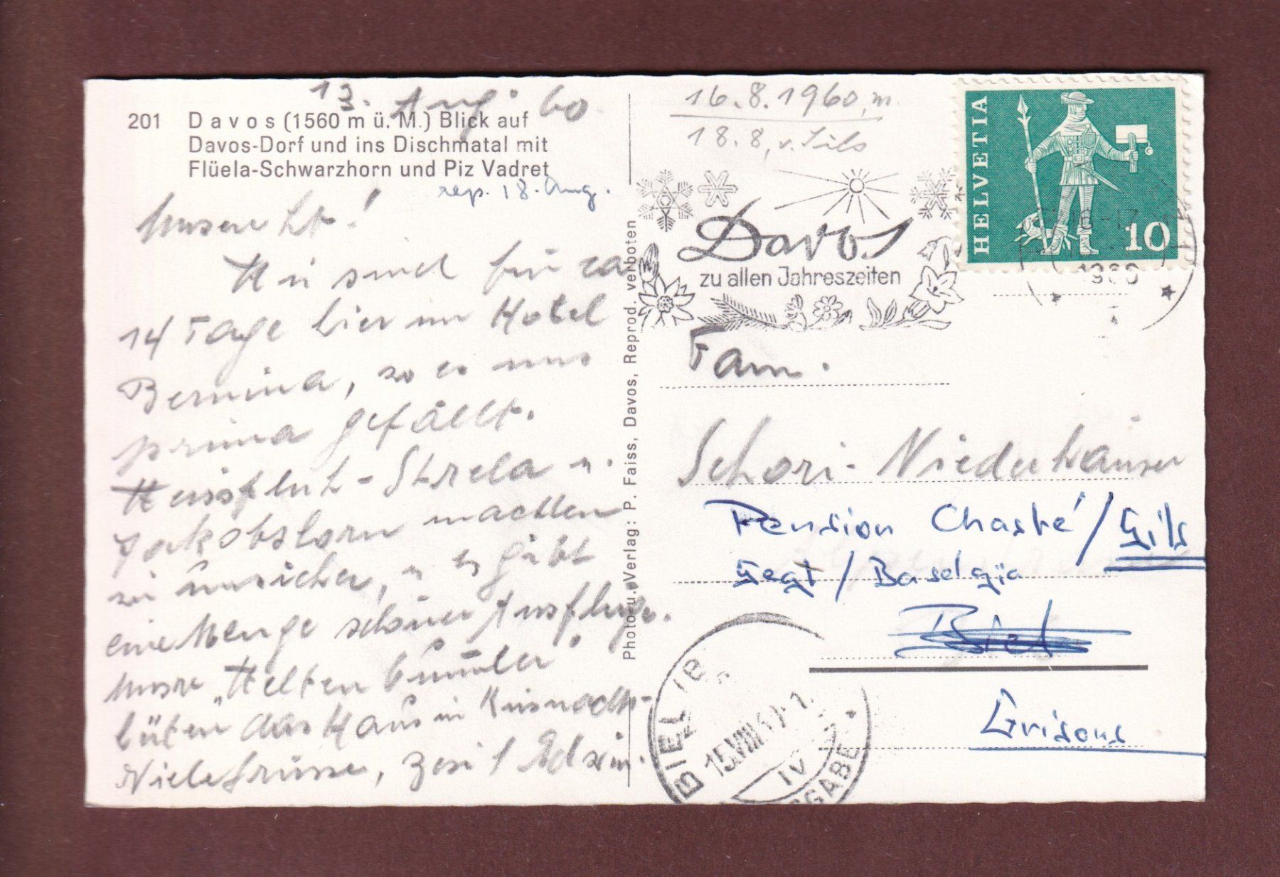 Cartoline postali: DAVOS - Dischmatal - 1960 – Usato da Pully venduto da nicecards-shop 1