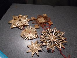 Baumschmuck Strohsterne / Herz, 5 Stück, verschieden