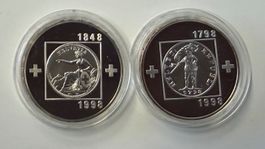 (300) CH, 20 Franken 1998, beide Versionen in Etui, pp