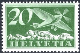 20 Rp. Flugpost mit ABART "stark verschobener Unterdruck"