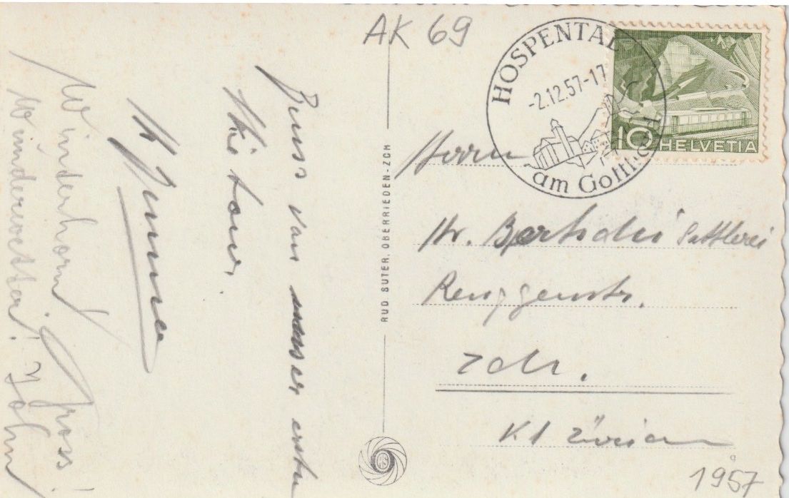 Cartoline postali: AB 69 Piz Lucendro, 2967 m, 1957 – Usato da Freienbach venduto da Bhaltis 1