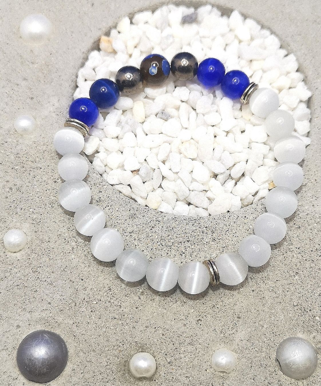 Bracciali & Braccialetti: weiss-blaue CatEye Perlen Armk. - Spendenaktion – Nuovo (secondo la descrizione) da Unterkulm venduto da Nachtigall 4