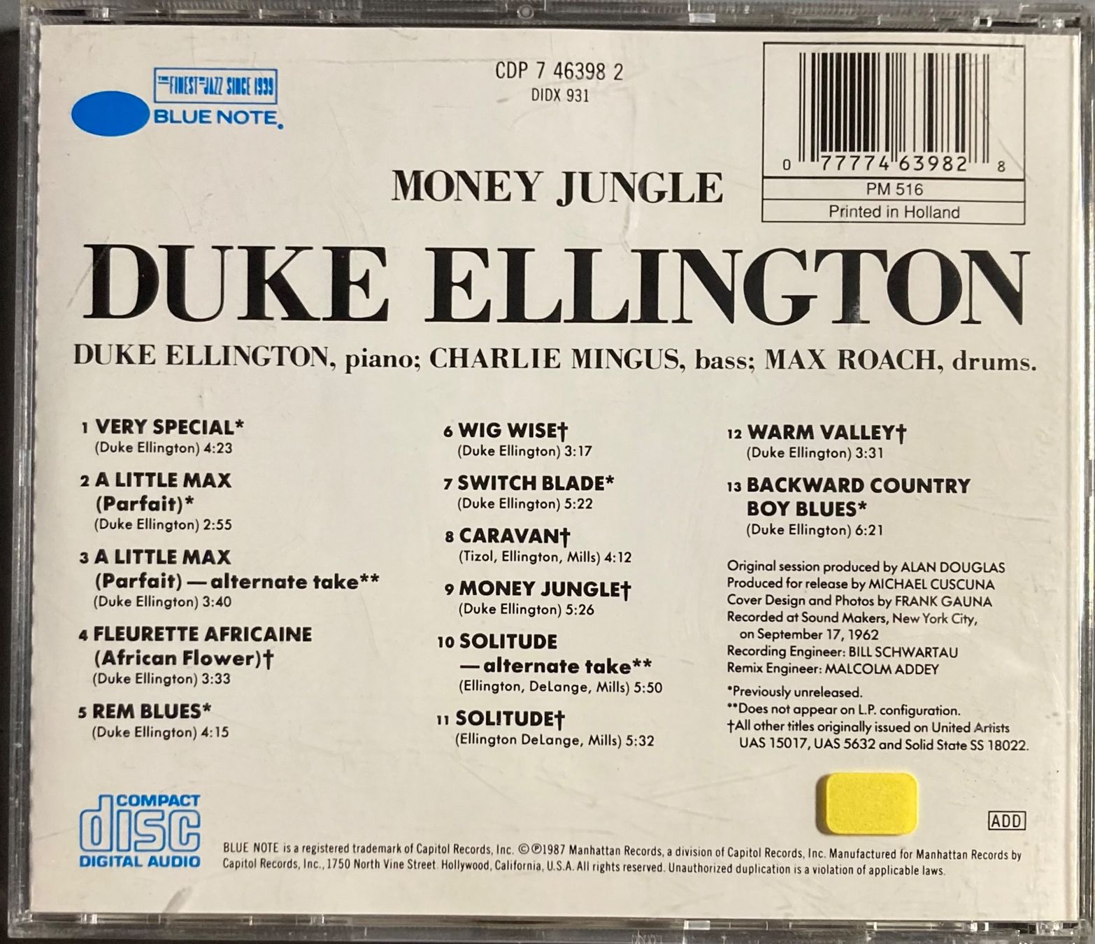 CD: DUKE ELLINGTON - MONEY JUNGLE – Usato da Poliez-Pittet venduto da Newtown-Records 1
