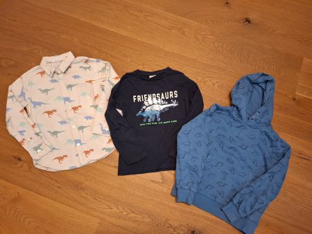 Dino Set Bekleidung Gr. 122: Hoodie, Hemd, Langarmshirt