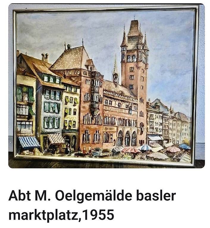 Dipinti: Basler Marktplatz,Oelgemälde 1955 – Usato da Riehen venduto da harald13