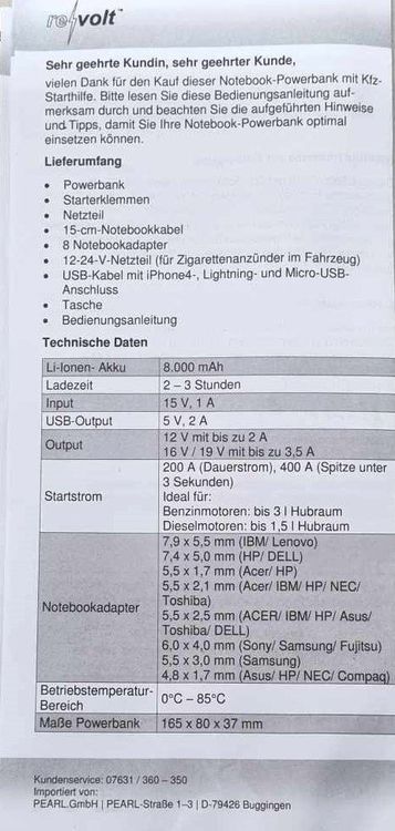 revolt Notebook-Powerbank mit Kfz-Starthilfe & LED-Leuchte, 8.000 mAh, 400 A