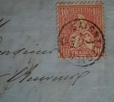 1868.Nr 38 oblitéré Saignelégier gr 104 sur lettre