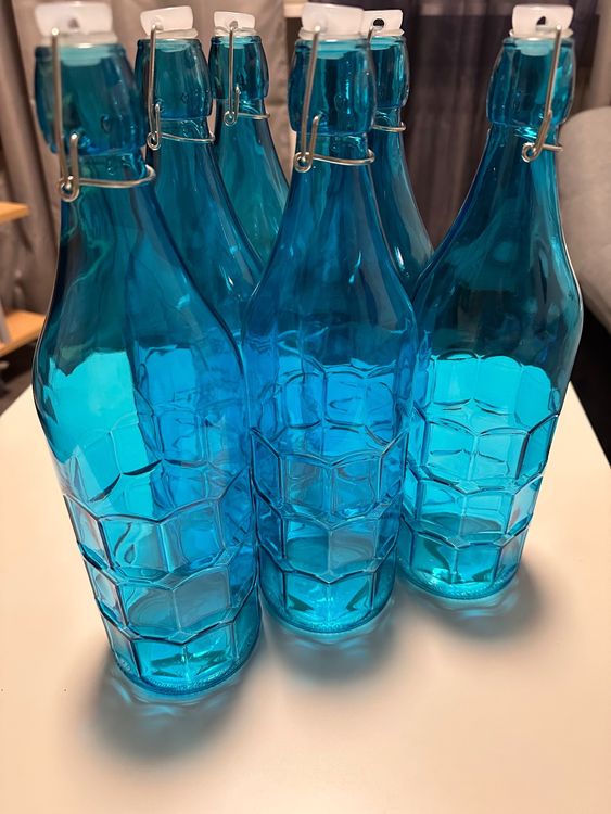 mikken blaue XXL Glasflasche mit schwarzem Schraubverschluss für 5 Liter zum Selbstbefüllen