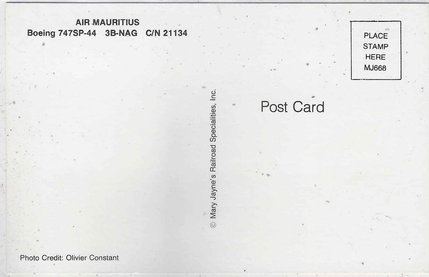 Cartoline postali: Air Mauritius - Boeing 747SP-44 – Usato da Ettingen venduto da Kartenplanet 1