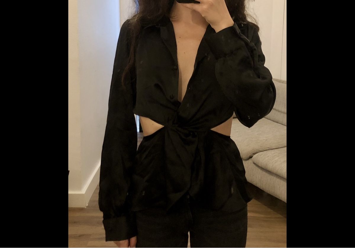 Zara Camicette: Chemise noire en satin Zara – Nuovo e nell'imballaggio originale da Genève venduto da rez_c6c6