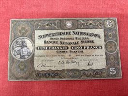 Historische 5 Franken Note, 1952, Schweizer Nationalbank