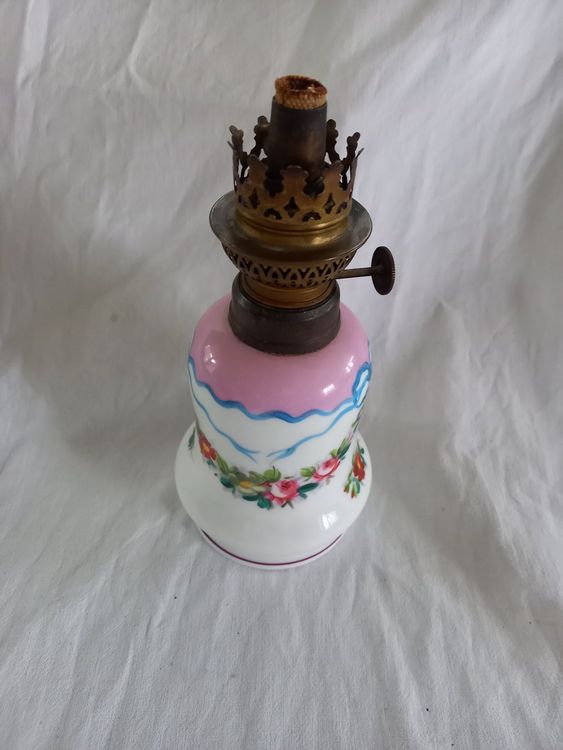 Lampe à Pétrole Ancienne En Verre – Décor Fleur, Vintage, Fonctionnement OK