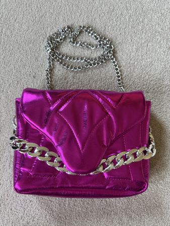 Schultertasche, Abendtasche, pink, silber