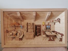 3D Holzbild -Bauernküche natur in liebevoller Handarbeit.