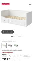 Lit banquette IKEA HEMNES blanc 80x200 cm avec tiroirs