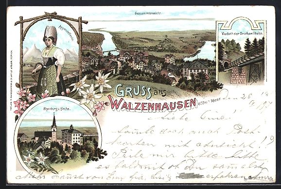 Cartoline postali: Litho Walzenhausen, Viaduct der Drahtsei – Usato da Berlin venduto da bartko-reher